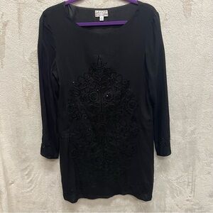 Max studio sequined textured shift dress black whimsigoth women’s size 4